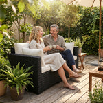 2 Seater Rattan Garden Sofa With Deep Seat, Wide Arms | Black