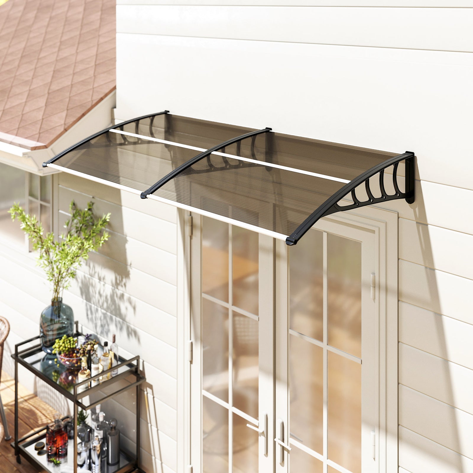 Door Canopy Outdoor Awning Rain Shelter For Window Porch | M | Brown