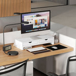 Dual Monitor Stand Riser With Adjustable Length And Angle | One Size | White