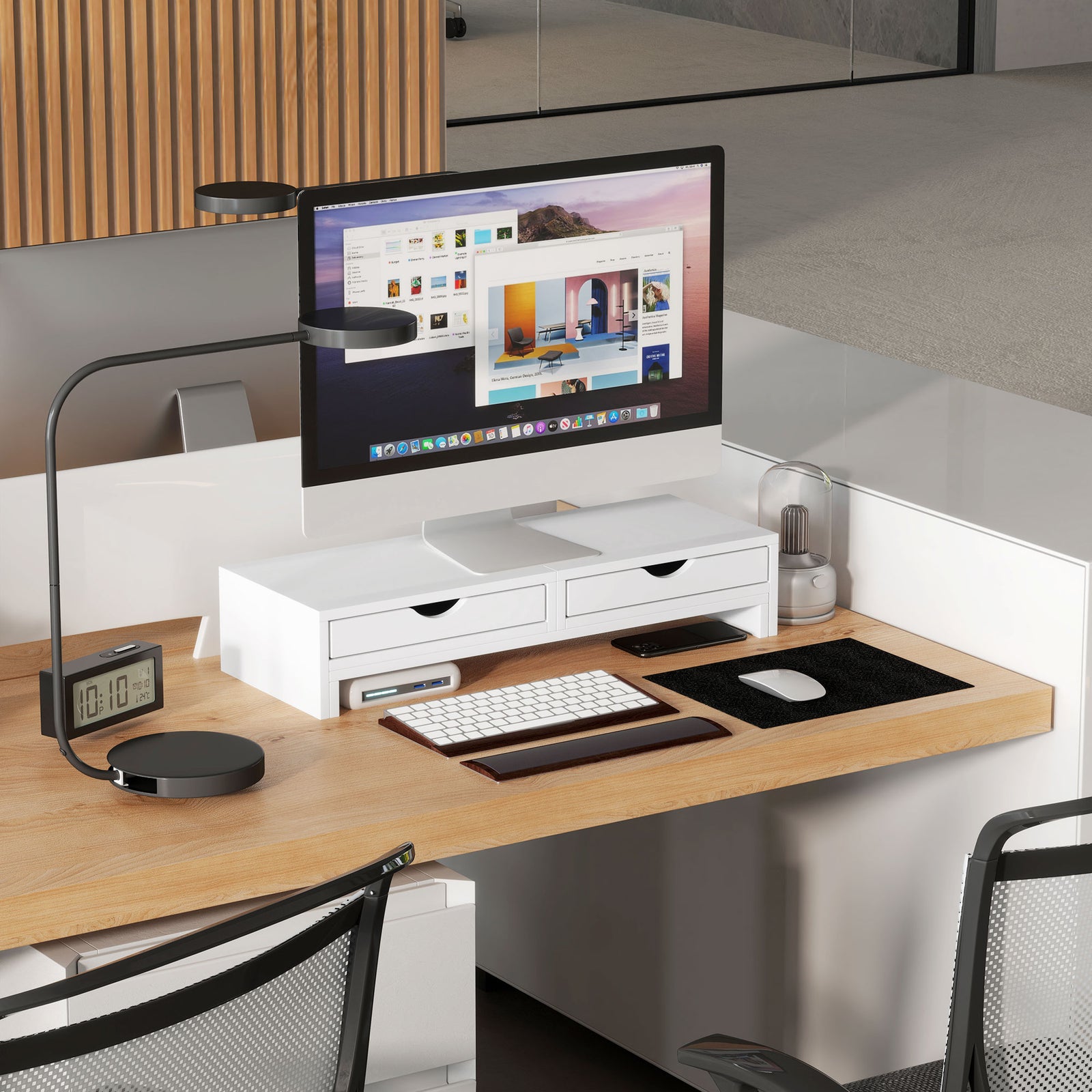 Dual Monitor Stand Riser With Adjustable Length And Angle | One Size | White