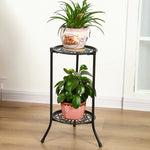 2-tier Black Vintage Metal Plant Stand Vertical Plant Display Rack With Decorative Trays 50cm Tall