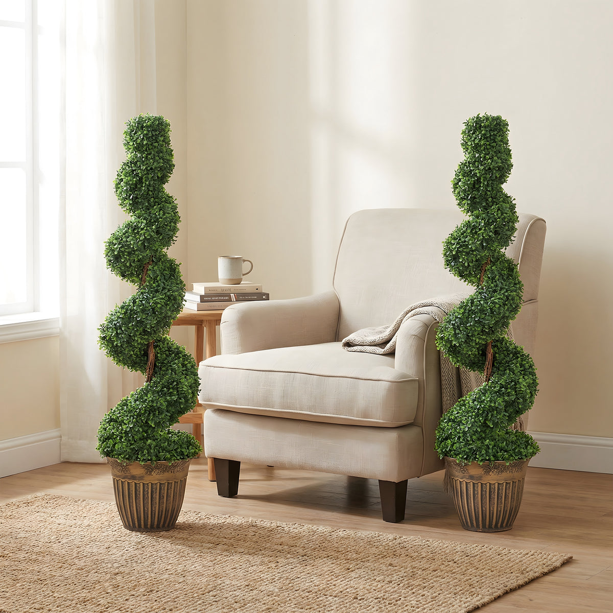 HOMCOM Topiary Spiral Boxwood Trees In Pot Set Of 2
