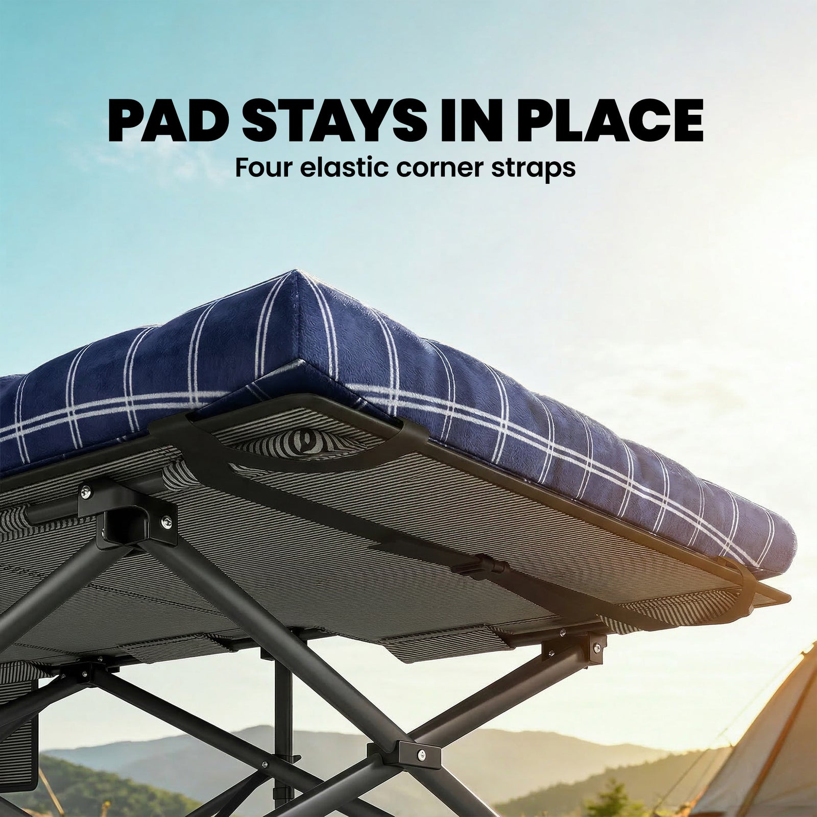 Camping Cot Heavy Duty Folding Bed With Soft Pad | Blue