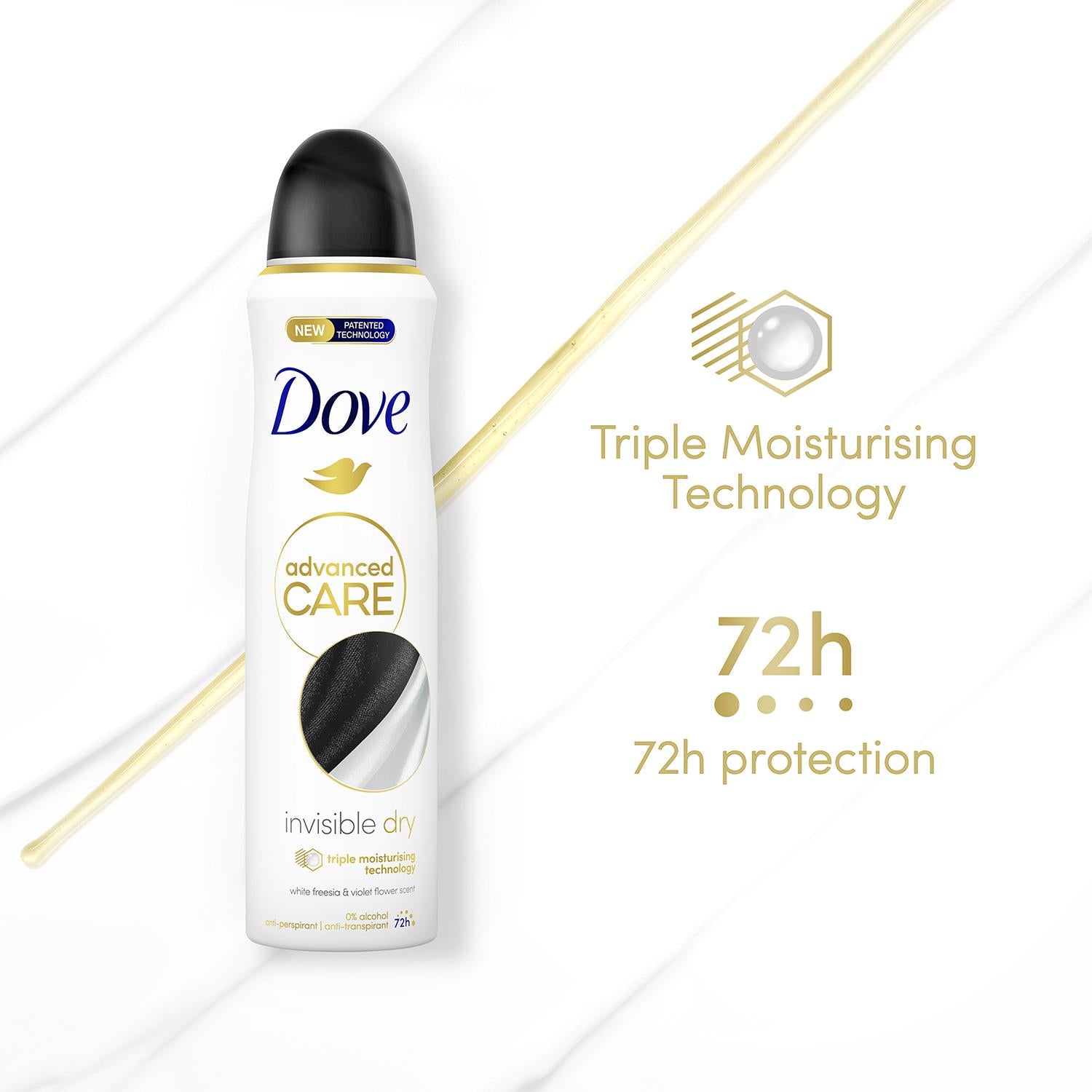 Advanced Care Antiperspirant Deodorant Spray 72h Invisible Dry, 6x 200ml | White