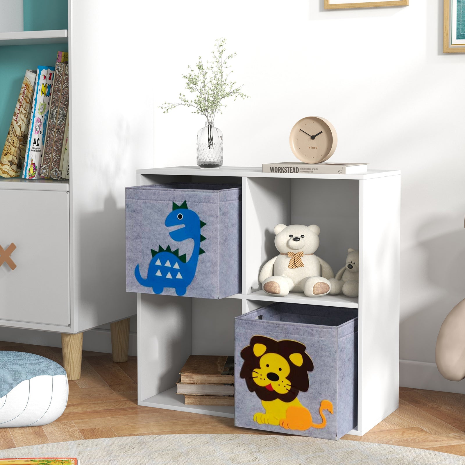 Toy Organiser With Two Non-woven Fabric Drawers For Bedroom - White