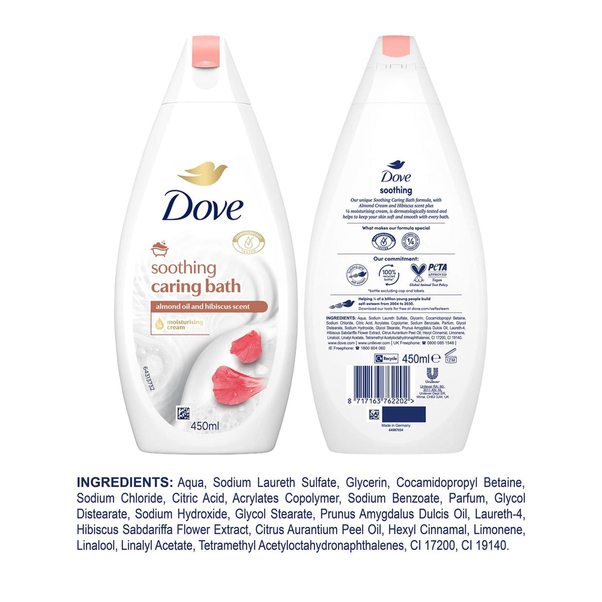 Caring Bath Soak - Almond Cream & Hibiscus, 1/4 Cream, 3 X 450ml