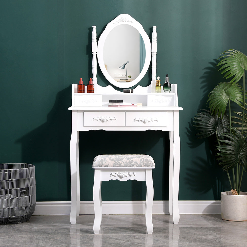 4 Drawers Dressing Table With Mirror & Stool Set