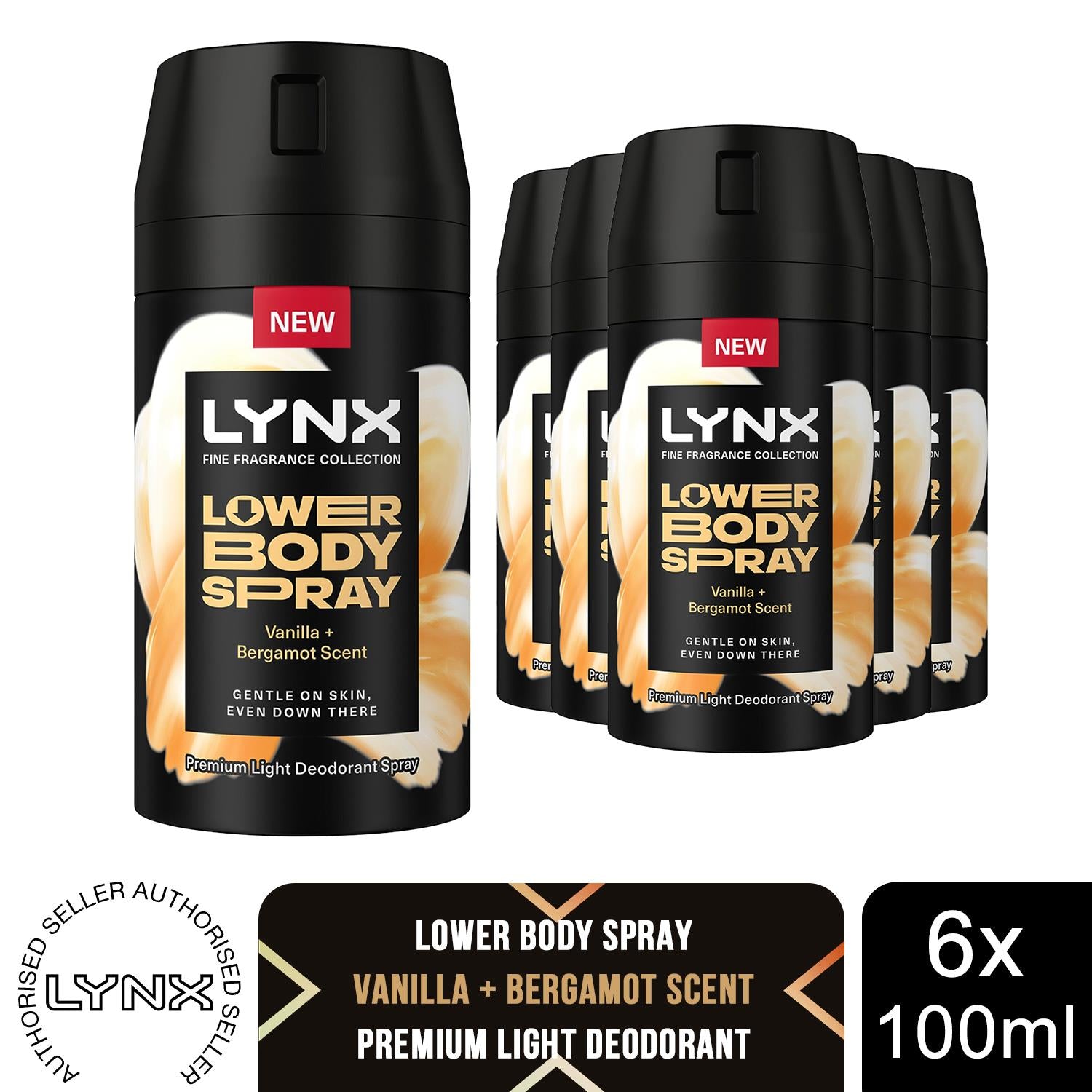 Lower Body Spray Vanilla + Bergamot 72h Freshness, Aluminium-free 100ml ,6 Pack