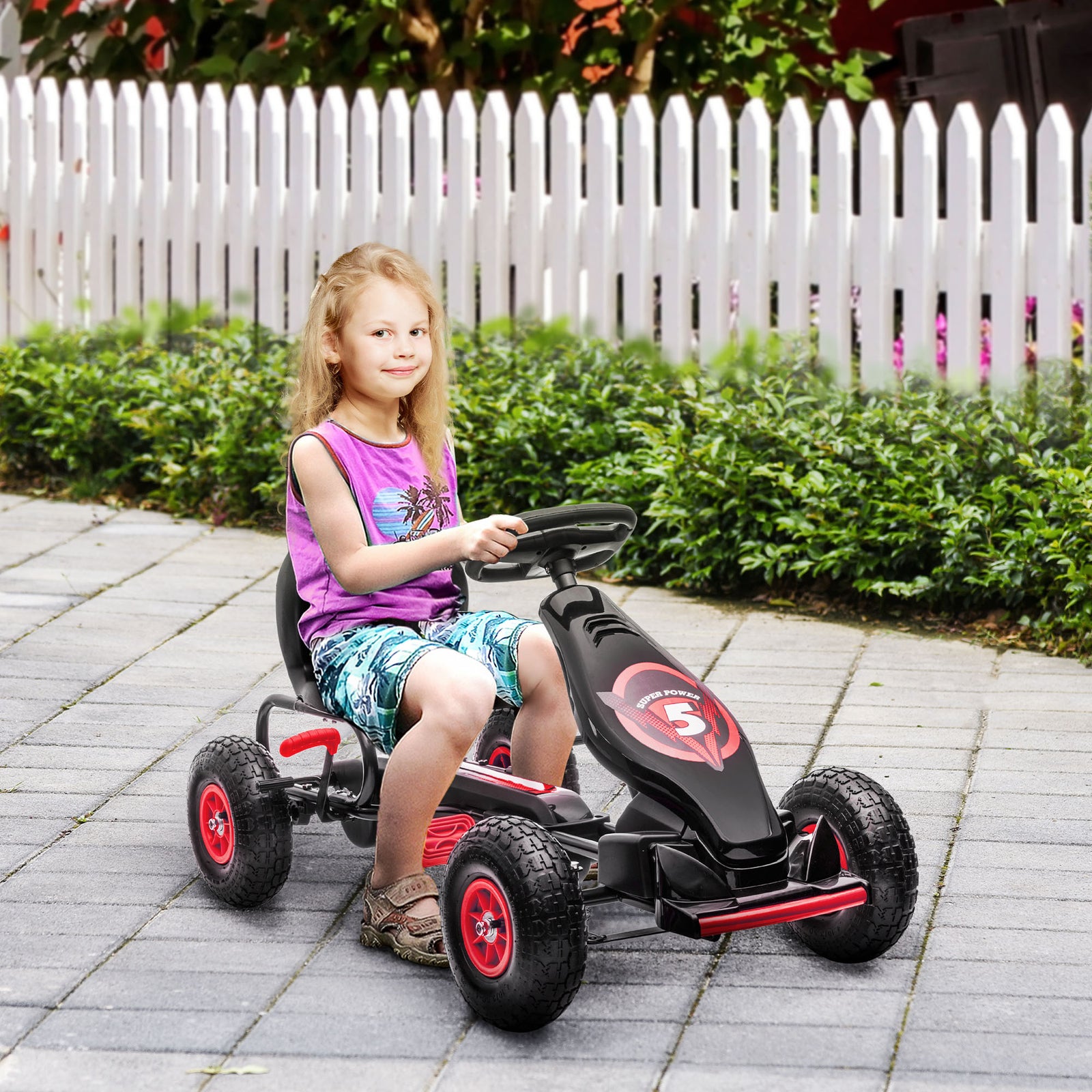 Pedal Kart W/adjustable Seat, Rubber Wheels | Red