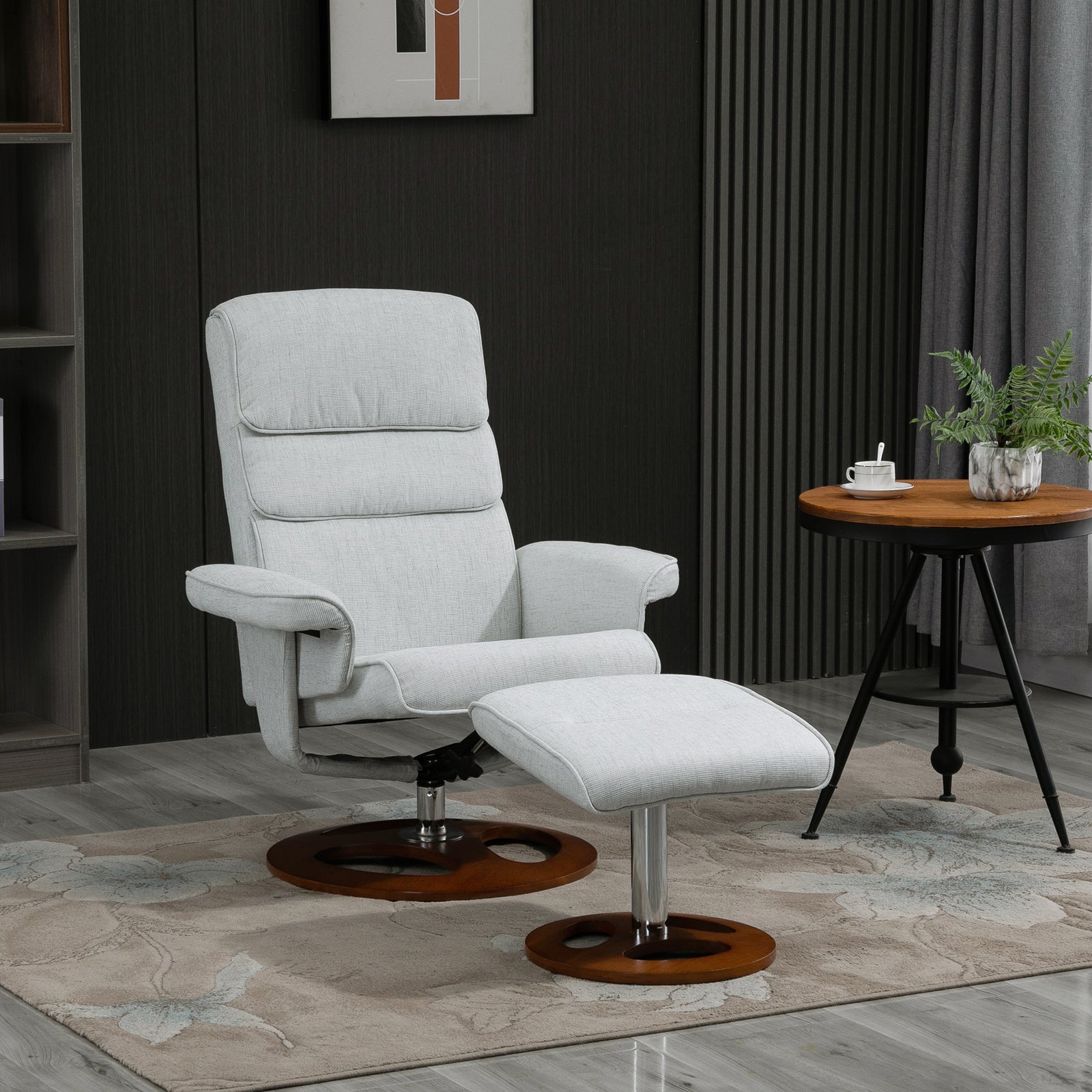 Recliner Chair Ottoman Set 360° Swivel Sofa Wood Base