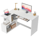 L-shaped Corner Desk With Keyboard Tray And Open Shelves, White