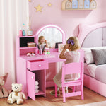 Girls Dressing Table With 2-colour Led Mirror And Stool | Pink
