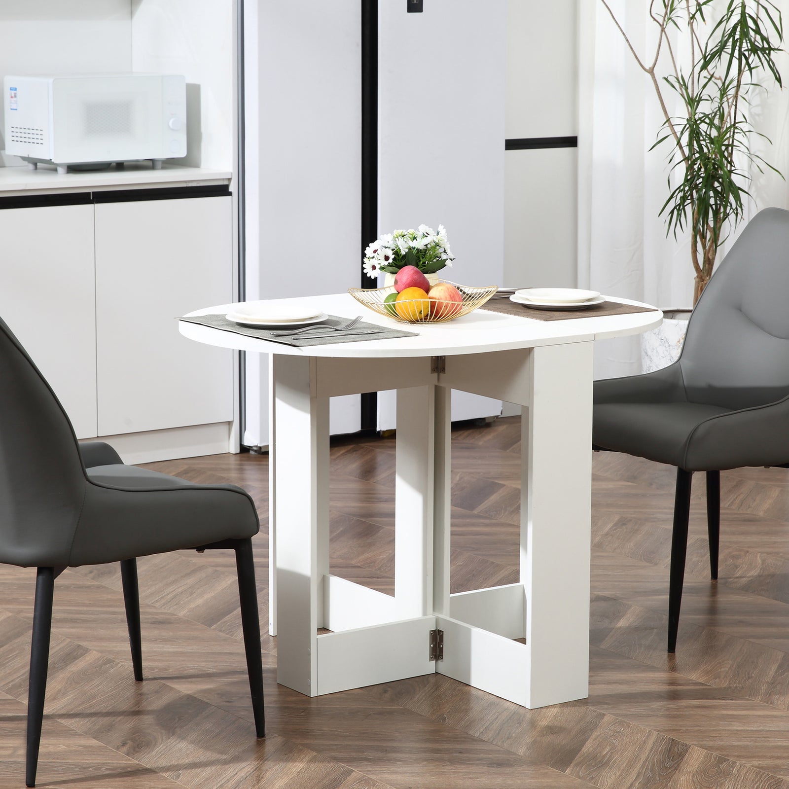Folding Drop Leaf Dining Table Foldable Dinner Table | White