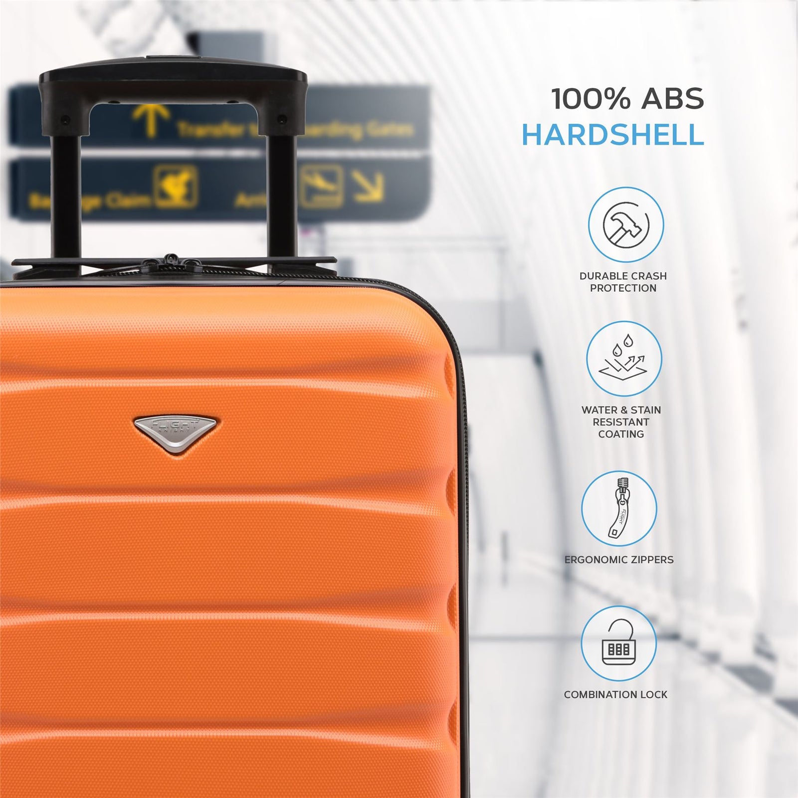 55x35x20cm Cabin Carry On Suitcase Hard Shell Overhead Luggage 100+ Airlines Approved | Cabin | Orange & Black