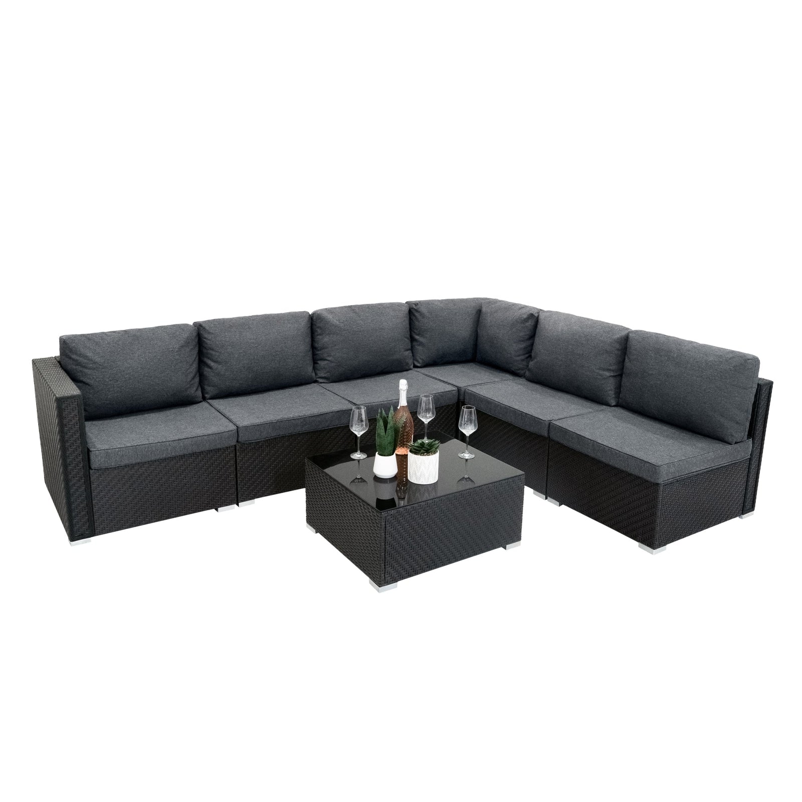 Rattan Modular 7 Piece Furniture Set | Black