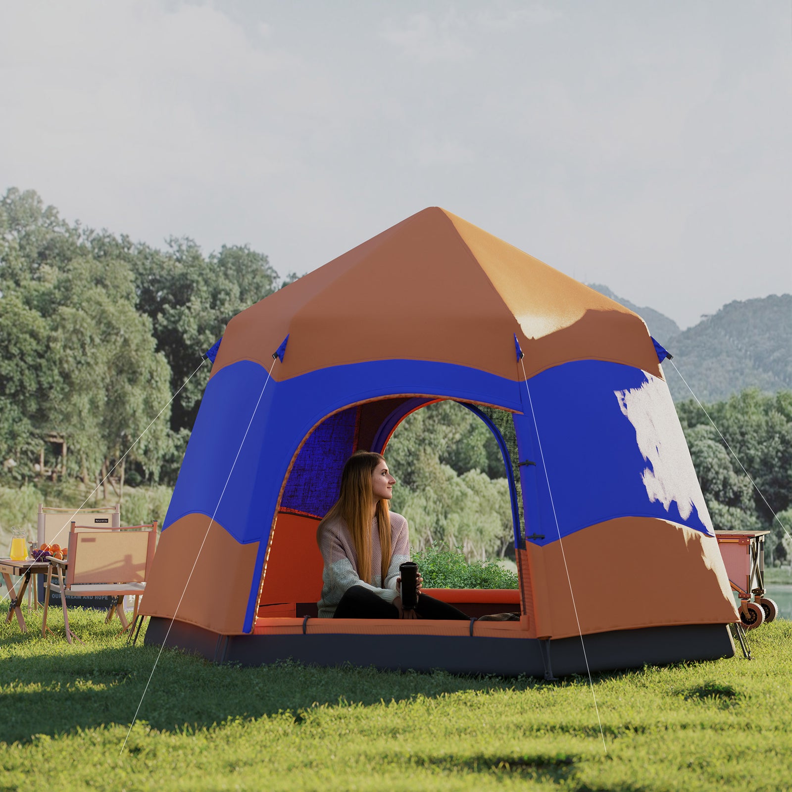 4 Person Pop Up Tent Camping Festival Hiking Shelter Family | Orange