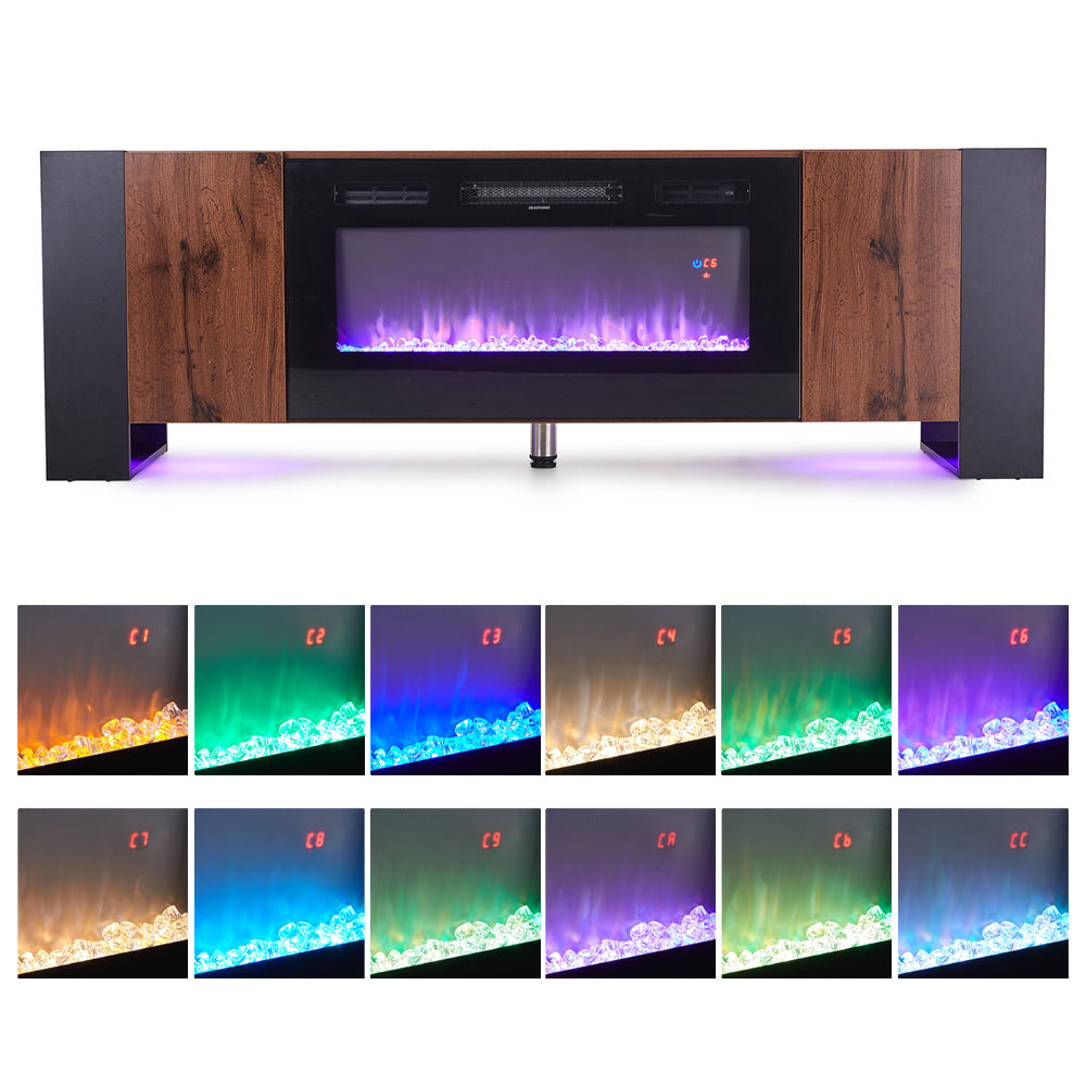 36-inch Recessed Electric Fireplace Tv Stand With Remote Control, 12 Flame Colors & 5 Brightness Levels | Walnut
