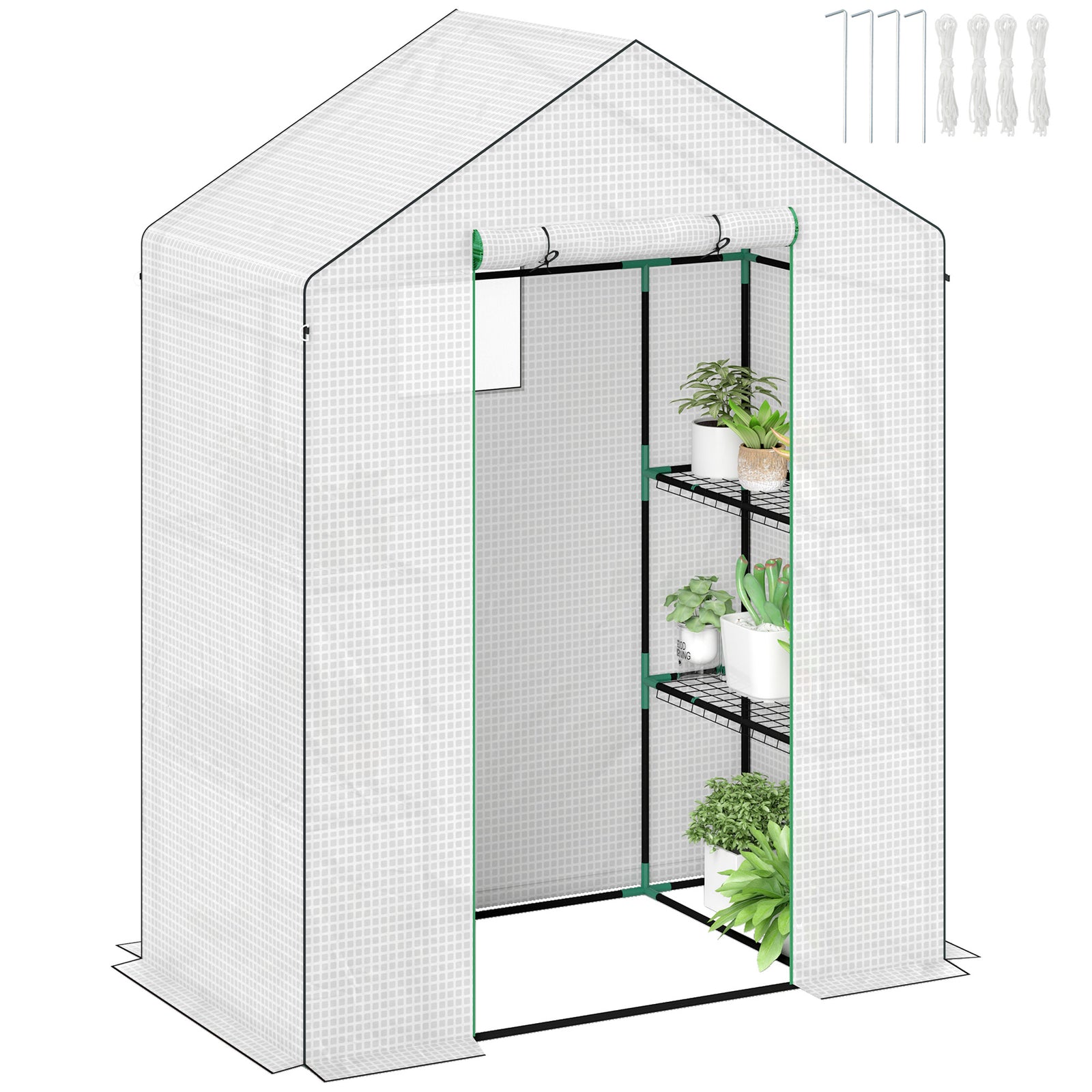 Walk-in Greenhouse W/ 4/8 Shelves, Outdoor Small Greenhouse | Medium | White
