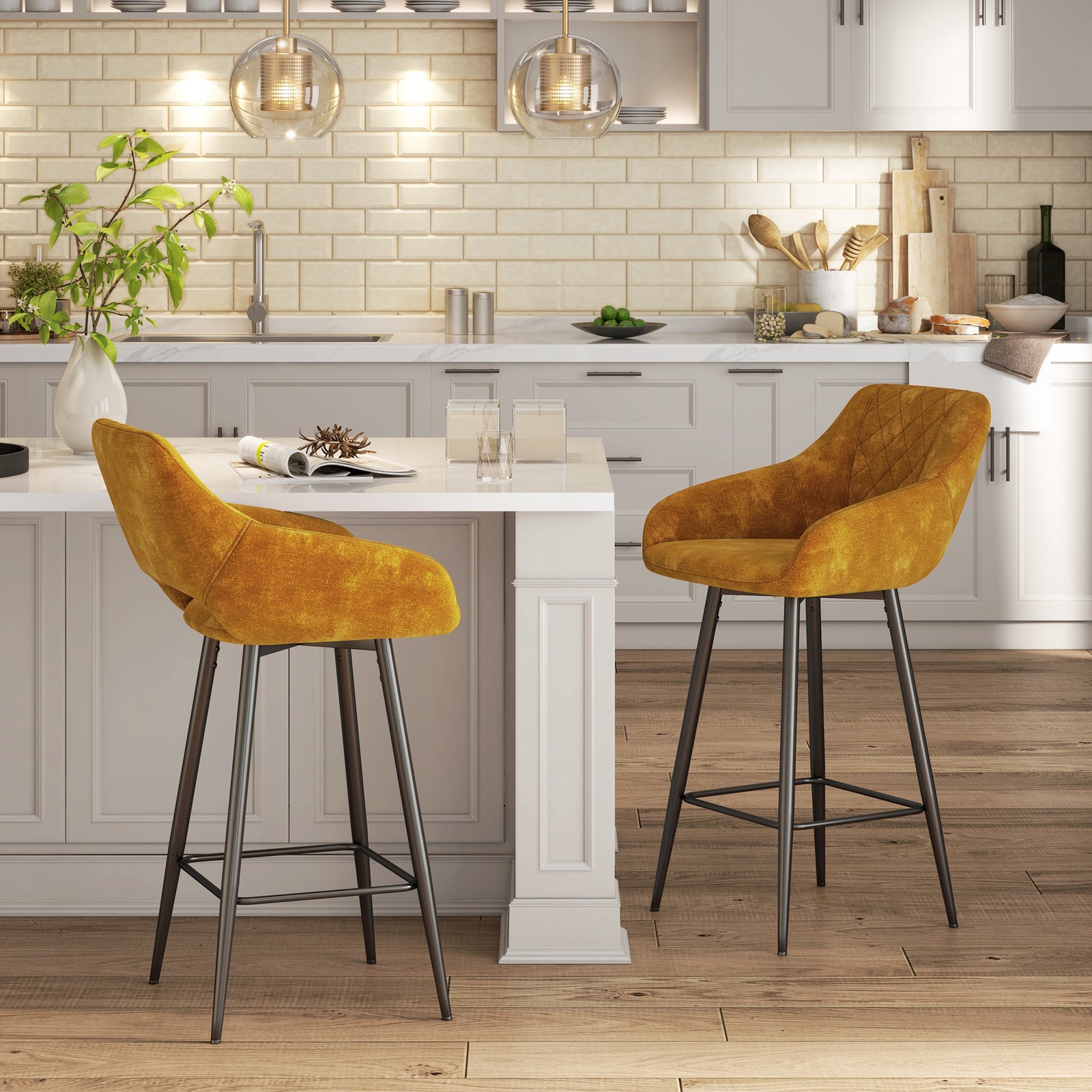 Velvet-touch Bar Stools Counter Set Of 2 | Brown