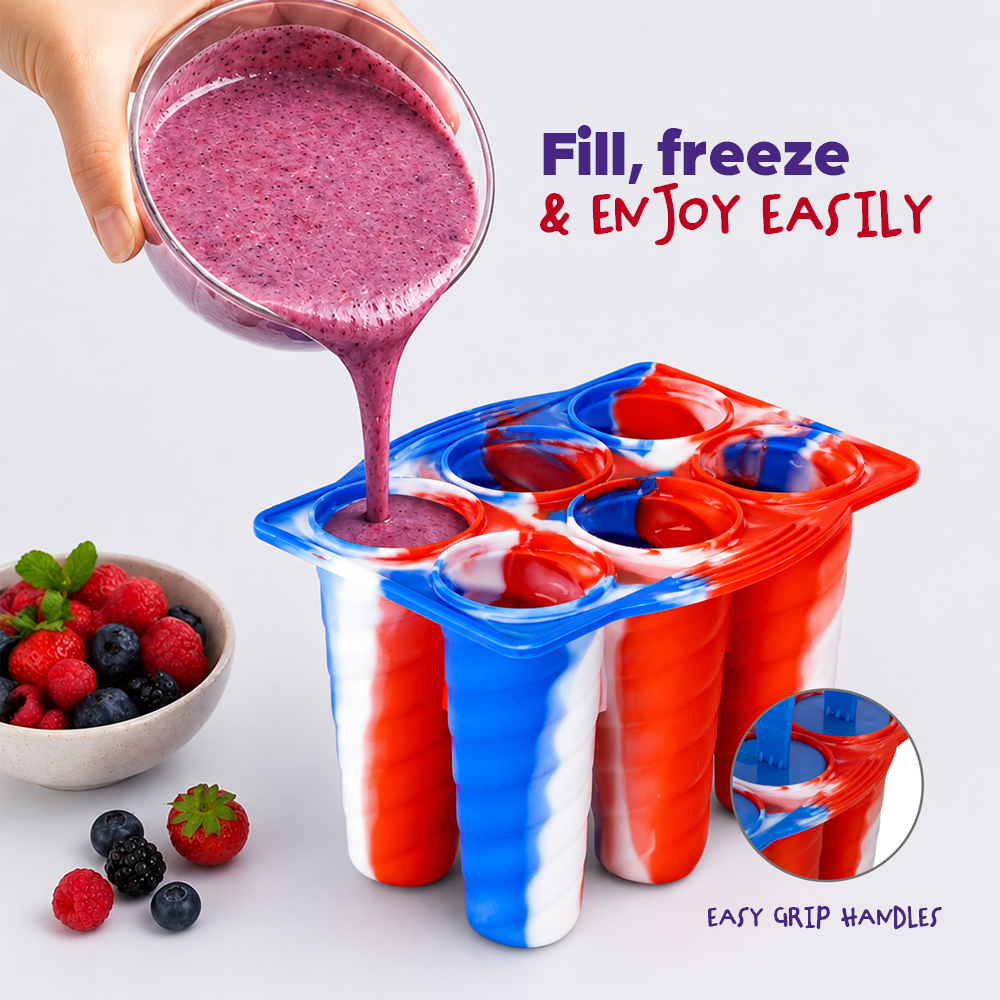 Bpa Free Spiral Ice Pop Mould With 6 Sticks Tricolour