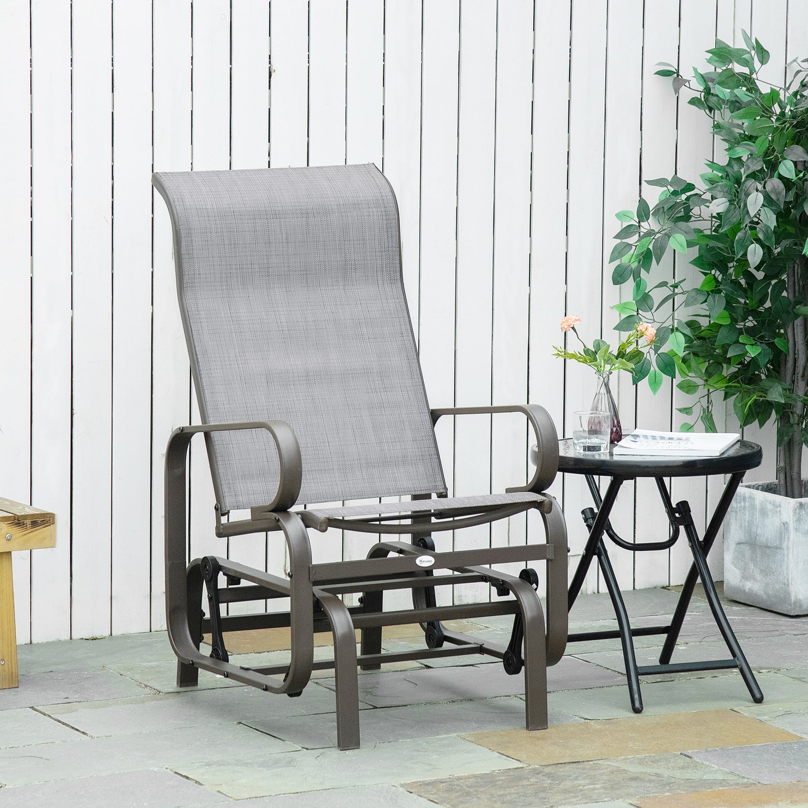 Outdoor Gliding Rocking Chair With Metal Frame For Patio | Gray