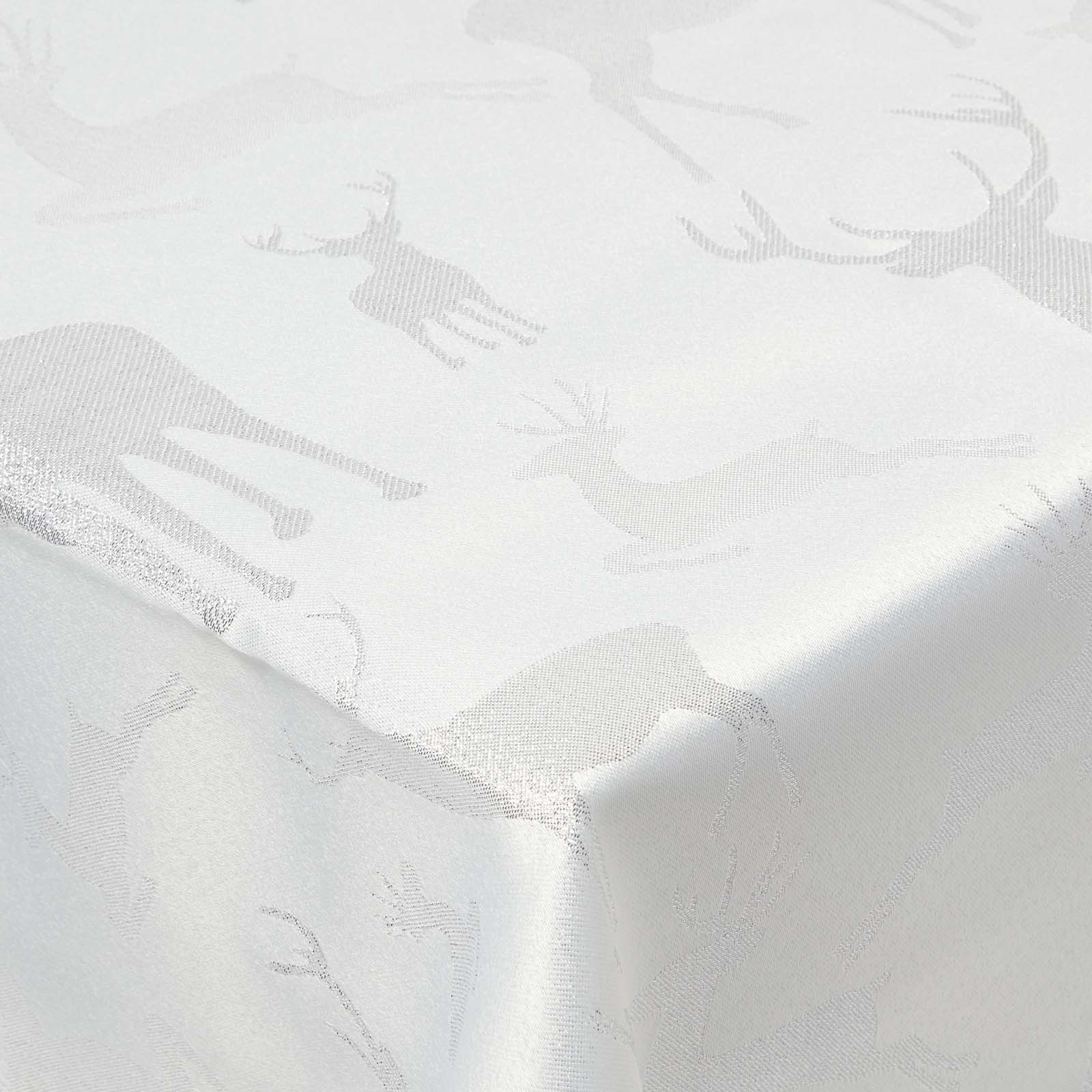Sparkling Stag Pattern Christmas Table Cloth | 132 x 229cm | Silver