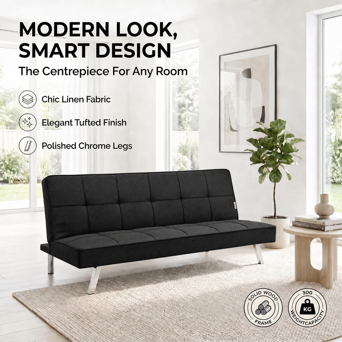 Britney Linen Sofa Bed 3 Seater | Black