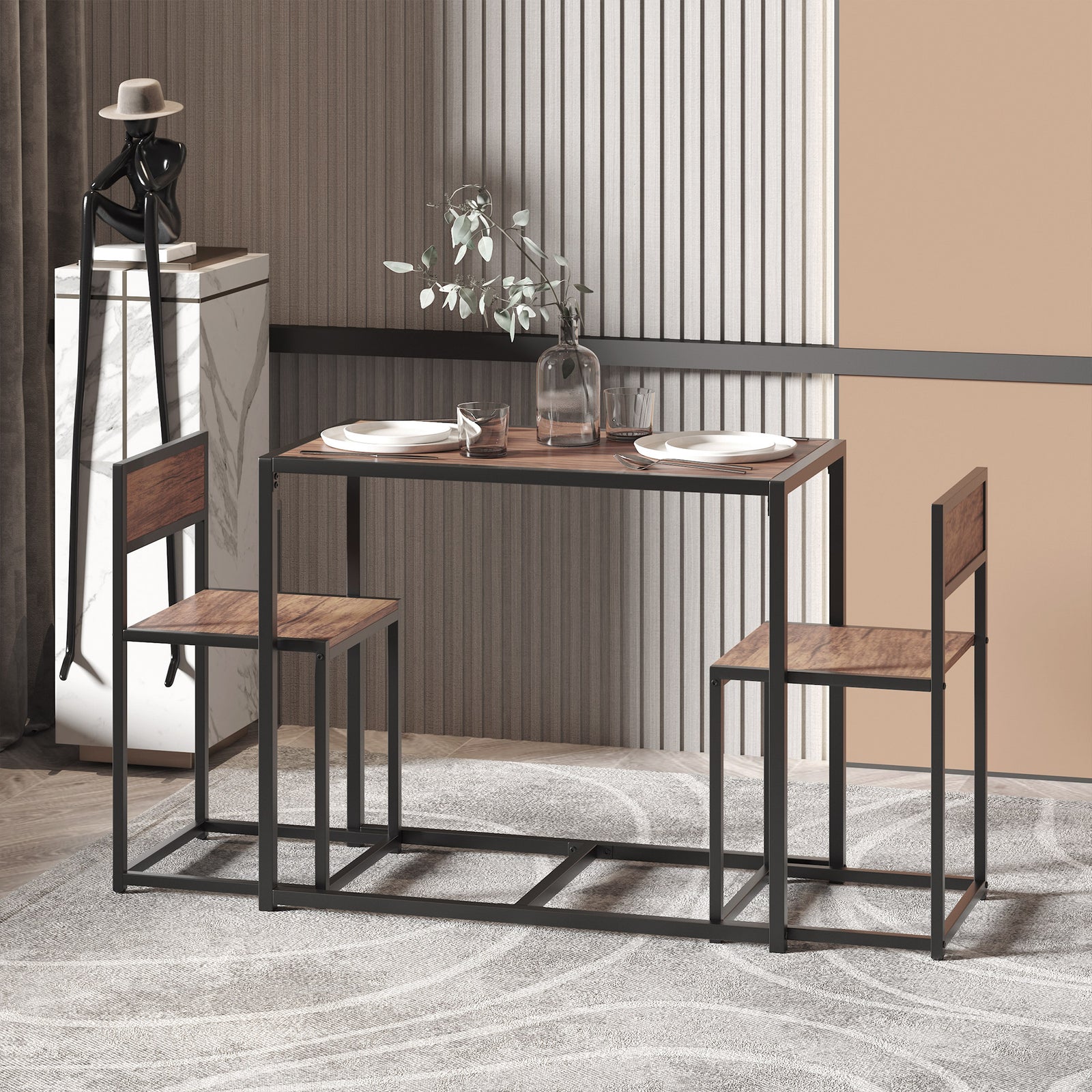 3pc Dining Bar Set, Modern Style, Metal Frame | Brown