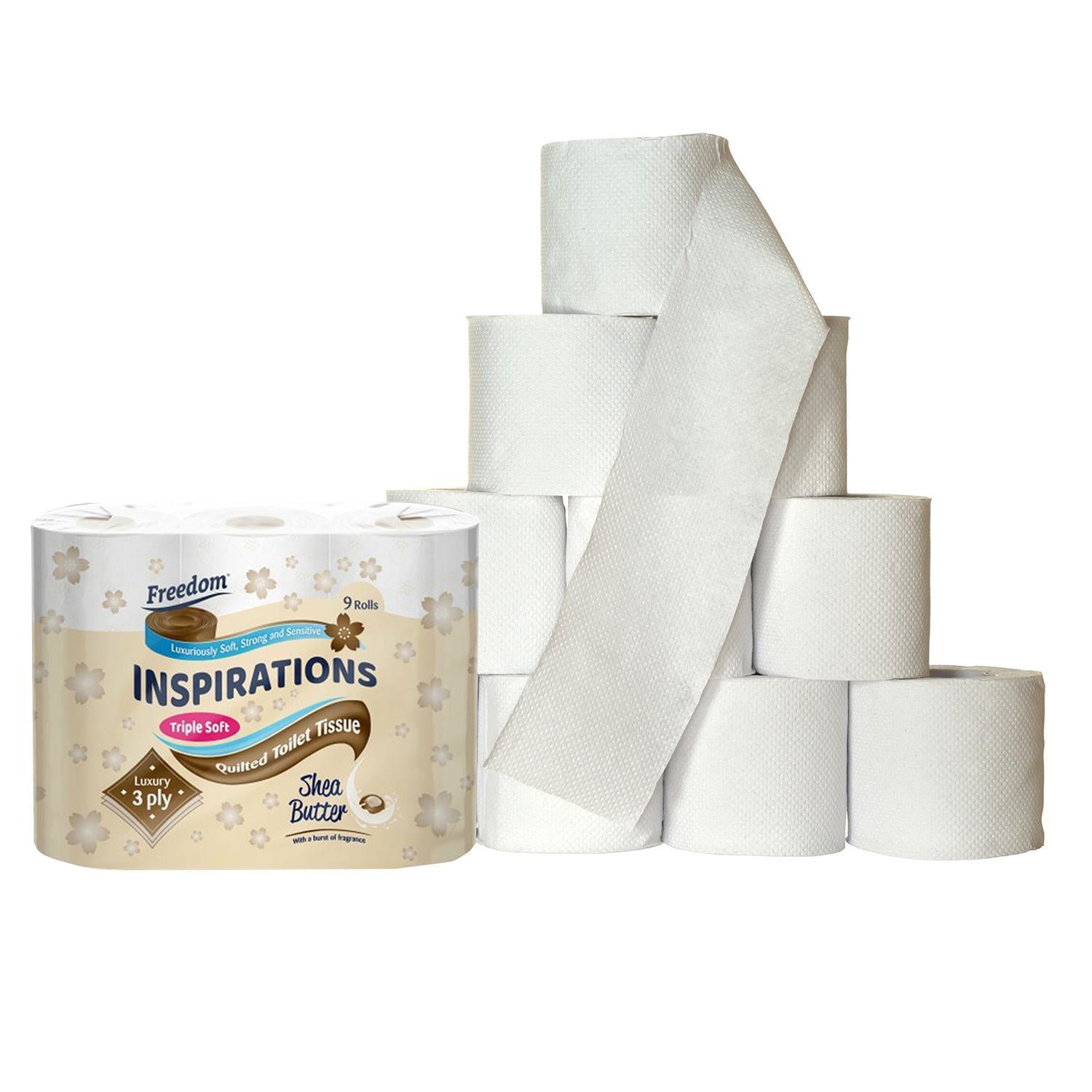 Freedom Shea Butter 3-ply 90 Rolls + Rhino Jumbo Kitchen Towels 24 Rolls