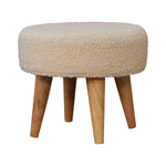 Solid Mango Wood Cream Boucle Petite Footstool