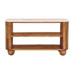 Beaumont Marble Shoe Bench, 2 Open Shelves, White and Brown