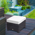 Rattan Footstool Wicker Ottoman With Padded Seat Cushion | Black