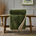 Blackbrook Ultrasoft Flannel Throw With Sherpa Back | 125cm x 150cm | Olive