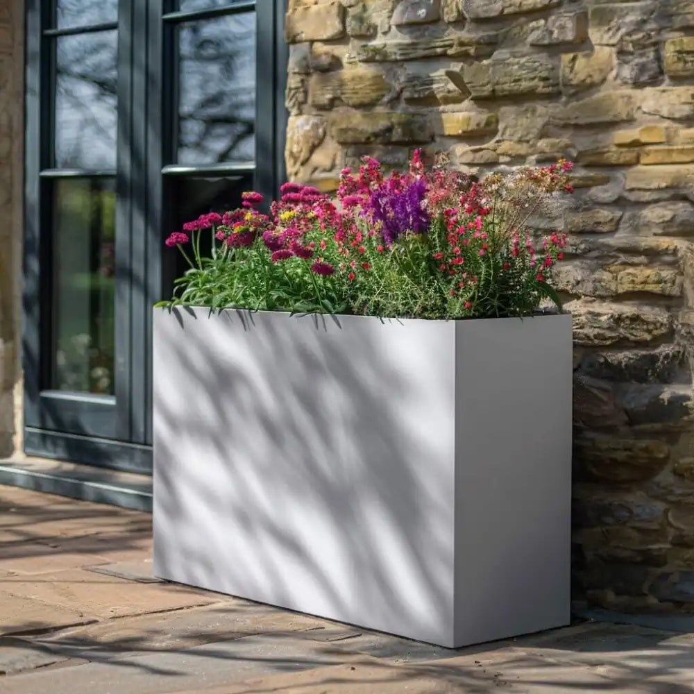 Long Zinc Galvanised Tall Trough Planter | 90cm x 30cm x 60cm | White