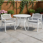 Set Of 3 Retro Garden Bistro Set Cast Aluminium With Cushions | White