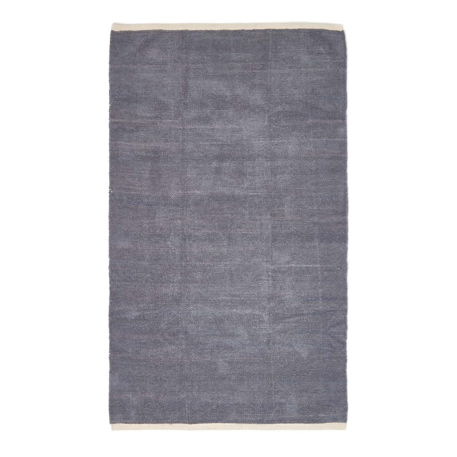 Plain Chenille 100% Cotton  Rug With Natural Trim | 170cm | Dark Grey