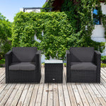 3pcs Patio Rattan Sofa Garden Furniture Set W/ Cushions | Black