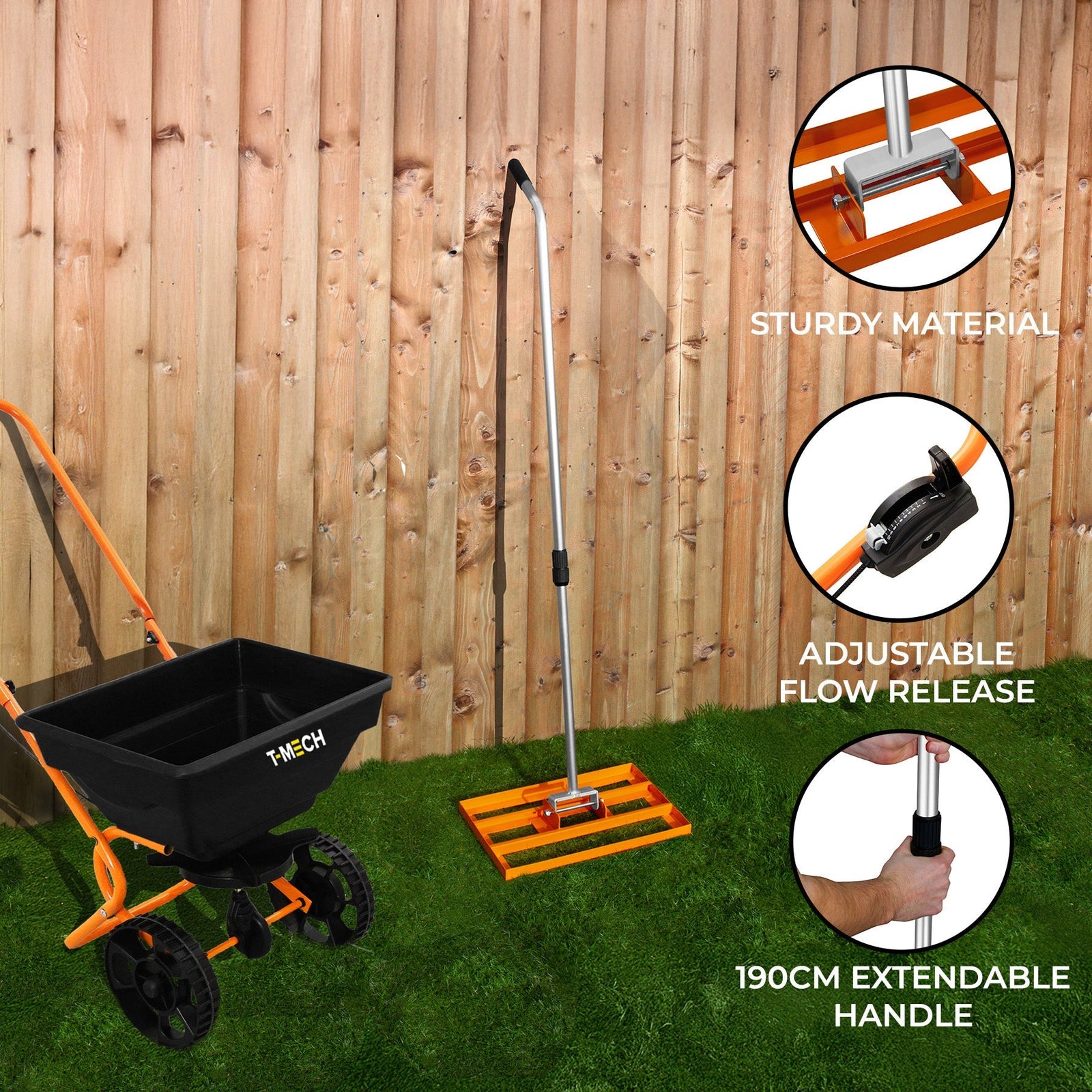 Rotary Spreader & 50cm Lawn Leveller | Orange