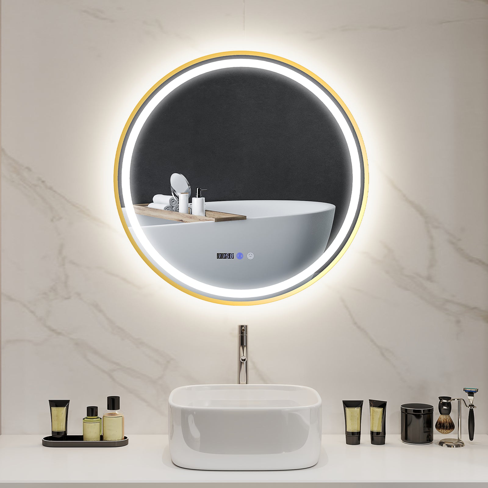 Illuminated Bathroom Led Mirror 60/80cm Round Wall Mounted | Large | Gold