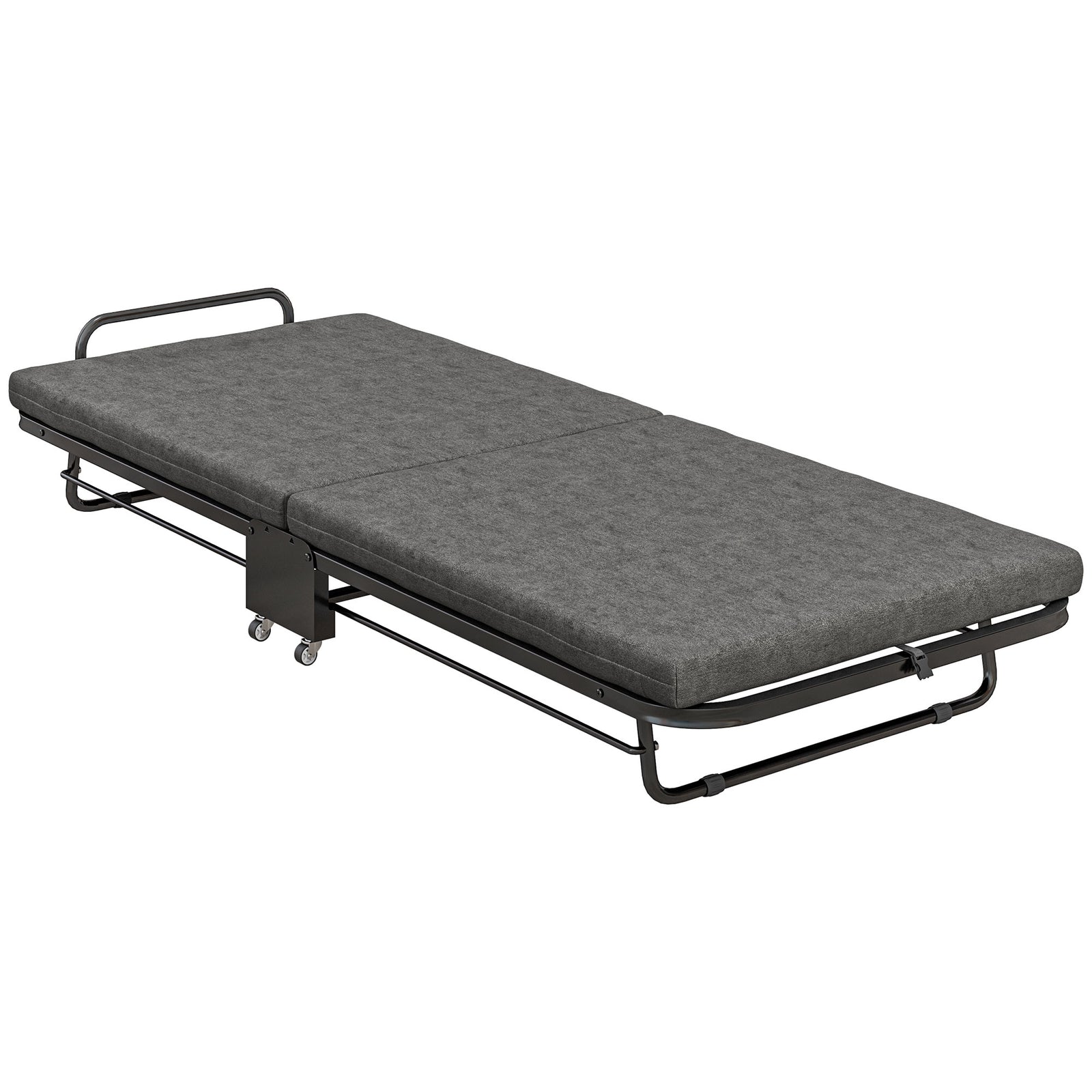 Single Folding Bed With Mattress Foldable On Wheels