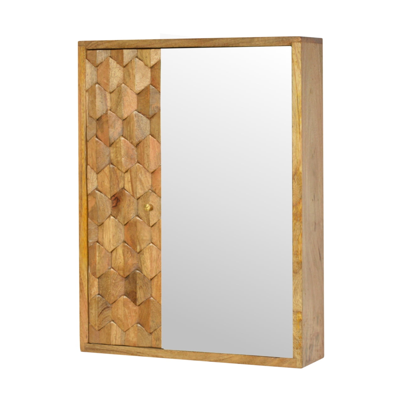 Solid Mango Wood Pineapple Carved Mirror Cabinet