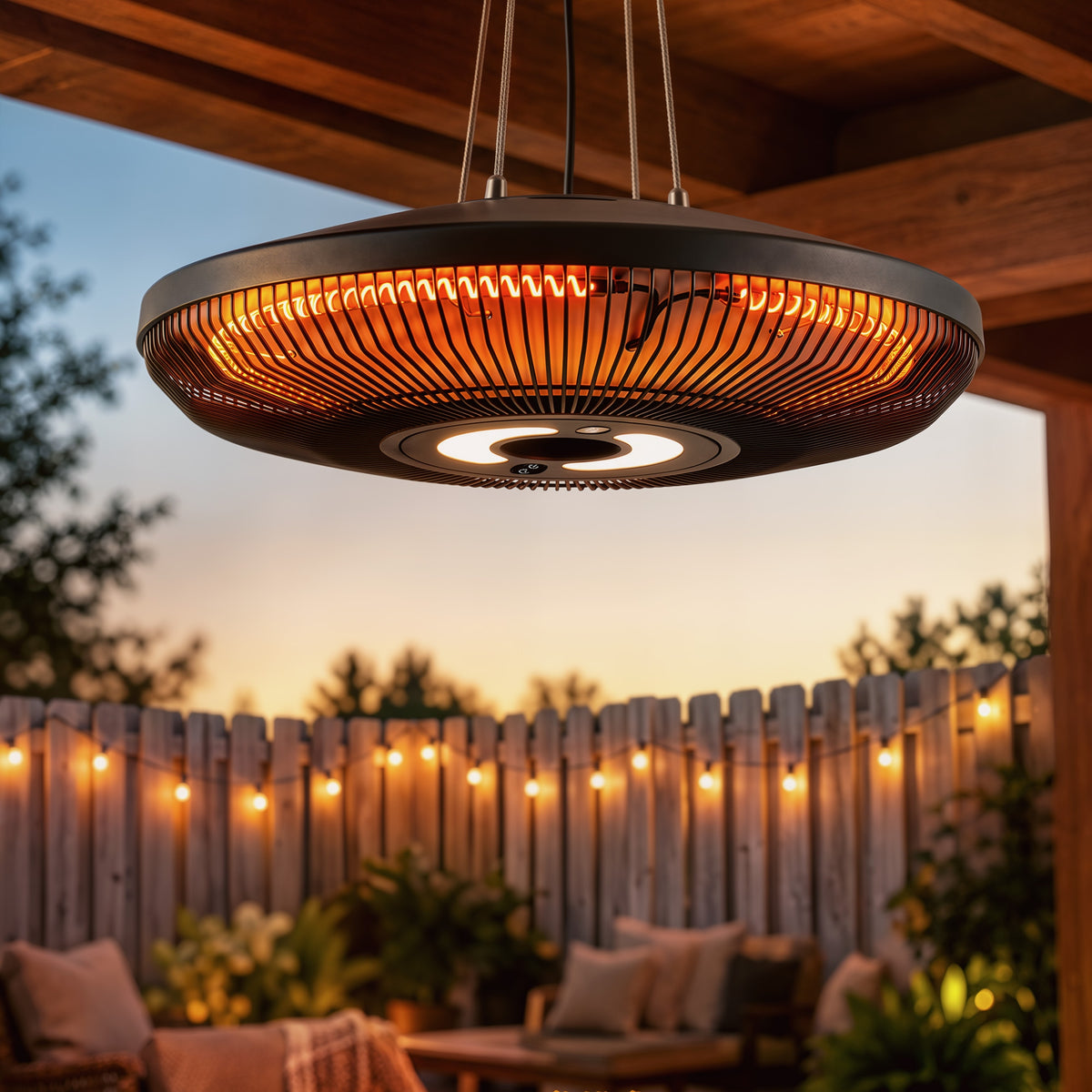 2000 W Hanging Electric Patio Heater With Led Light, Ip65, Black