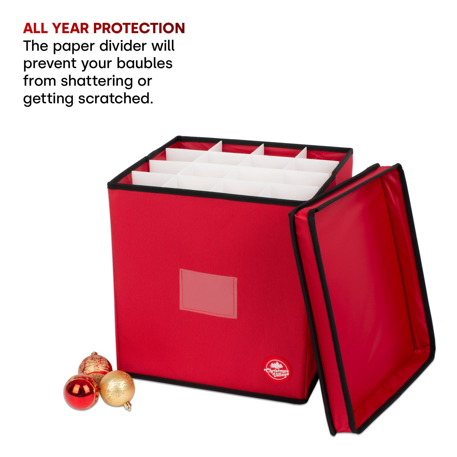 Collapsible Red 64 Bauble Storage Bag With Zipped Lid & Handles