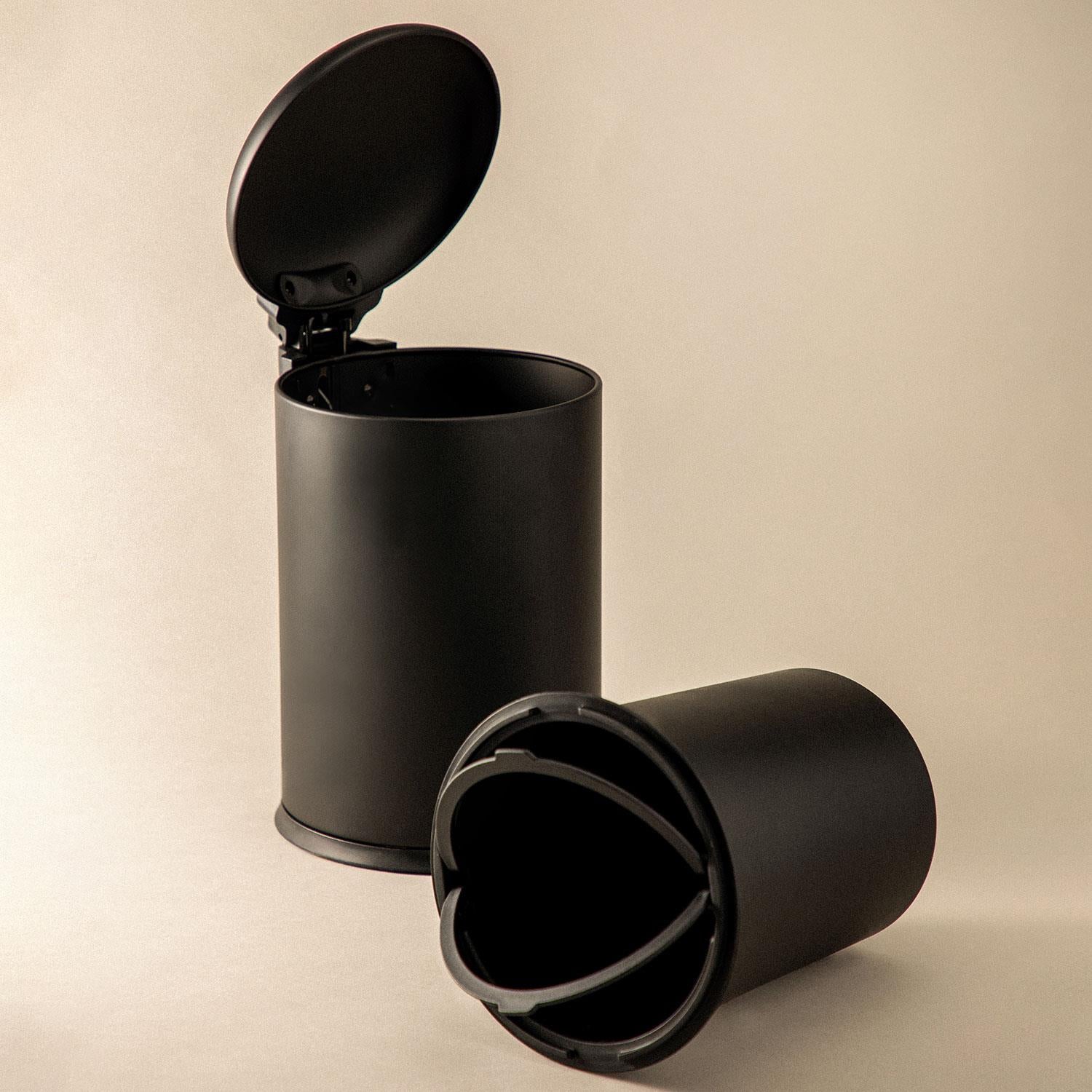 Bathroom Bin 3l, Pedal Soft-close Bucket Matt Black Essentials Collection