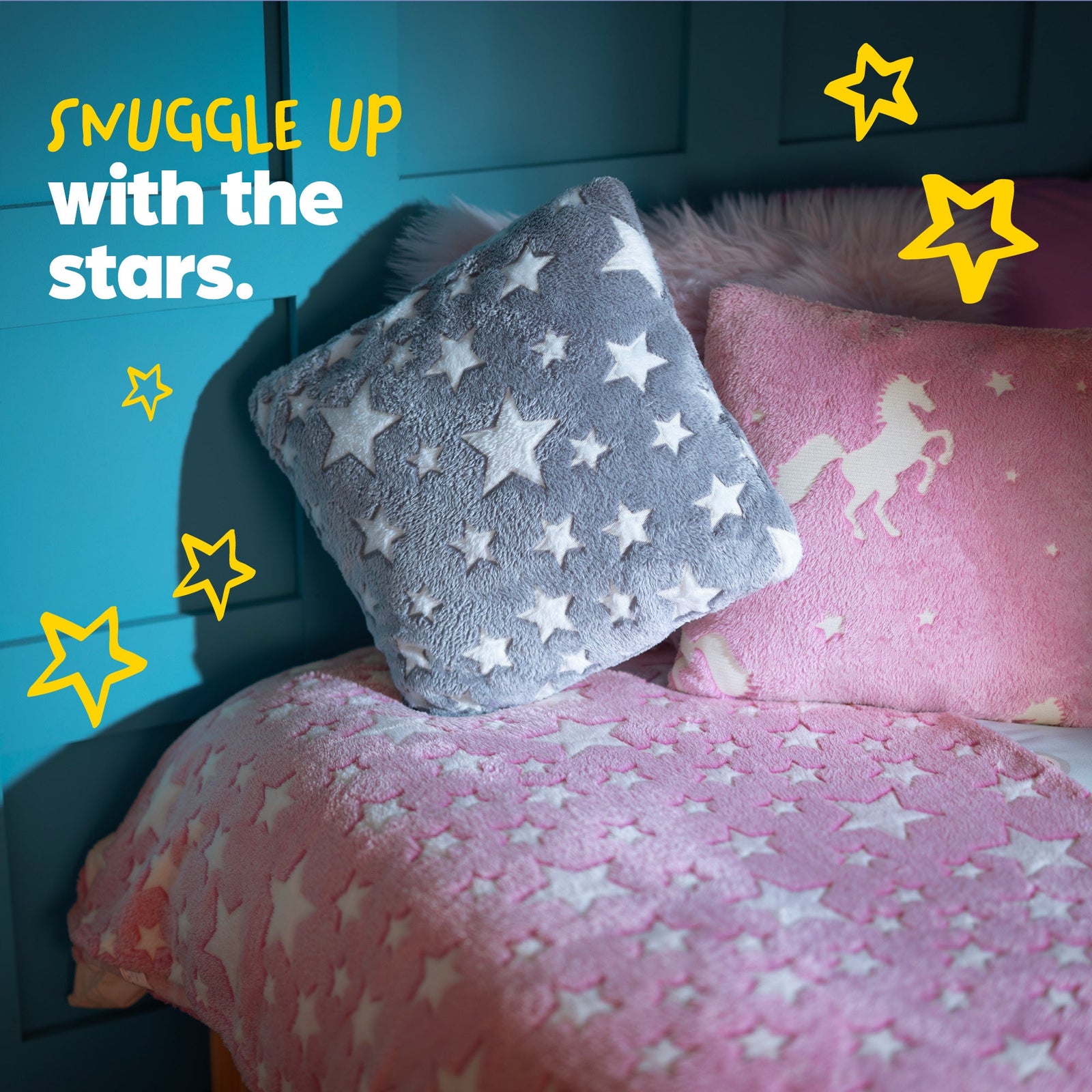 Wicked Gizmos Pink Glow In The Dark Blanket Plush Star Print Machine Washable