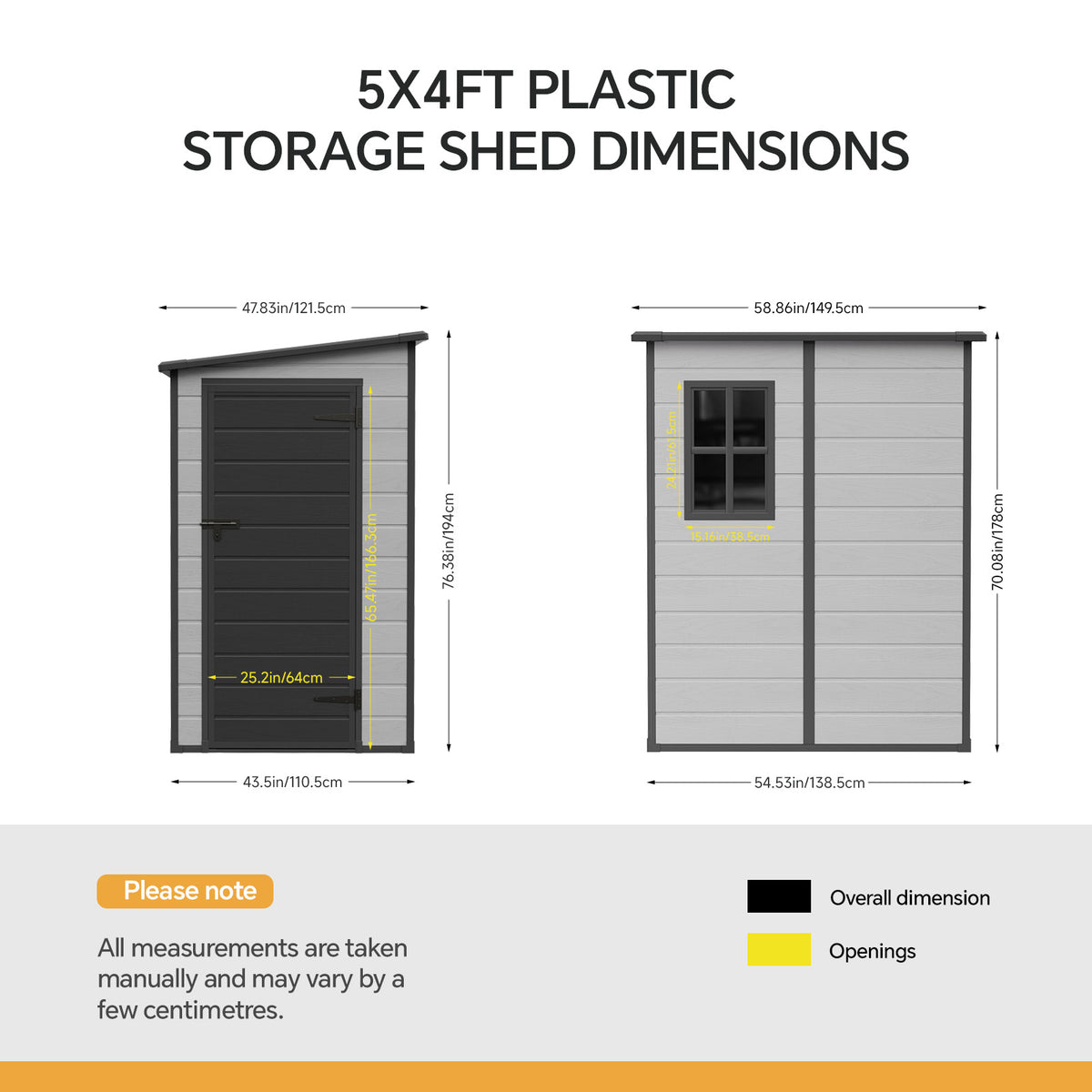 5x4 Ft Pent Roof Garden Plastic Storage Shed | Light Grey