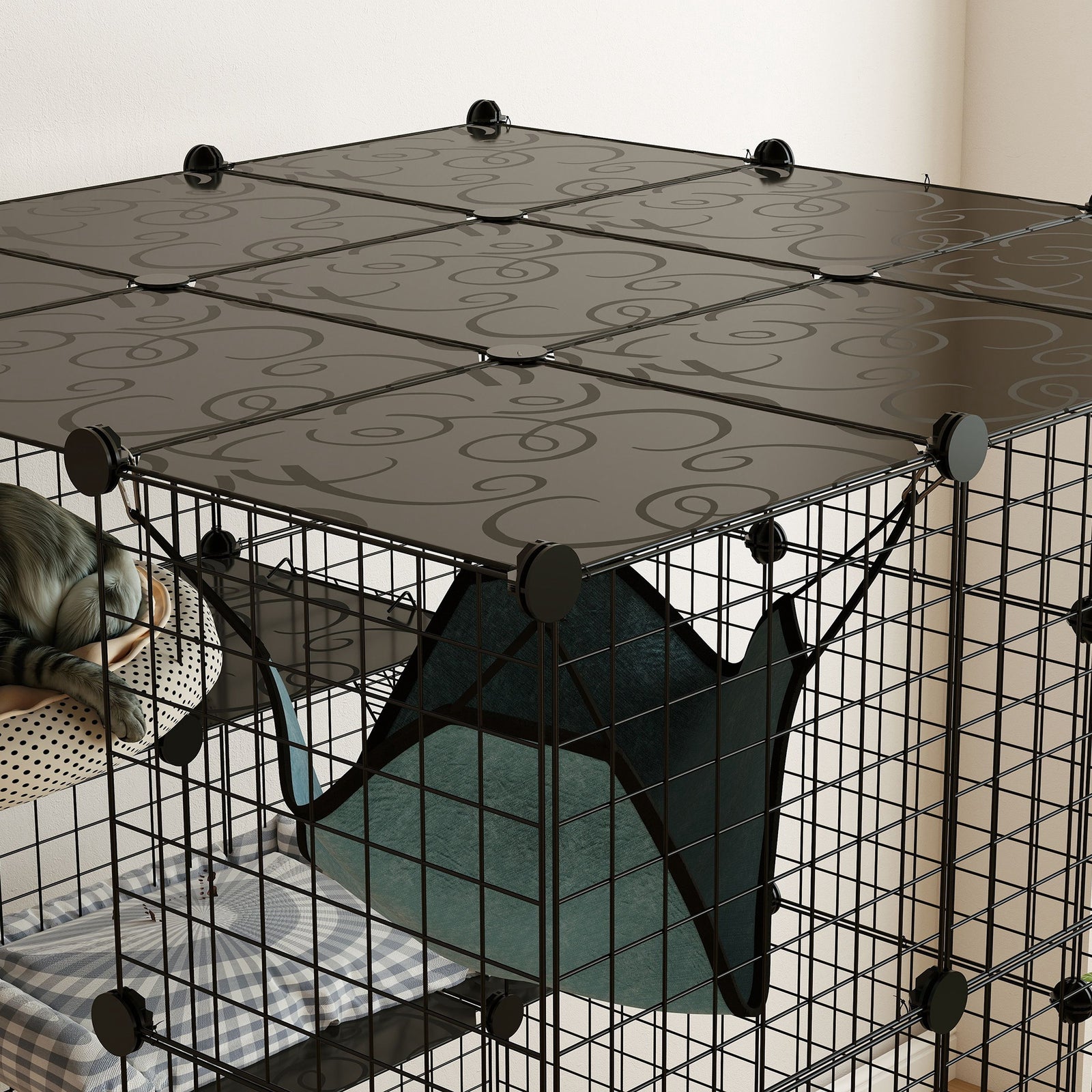 Diy Cat Cage Indoor, 4-tier Cat Enclosure W/ Hammock, Ramps, Doors, For 1-3 Cats