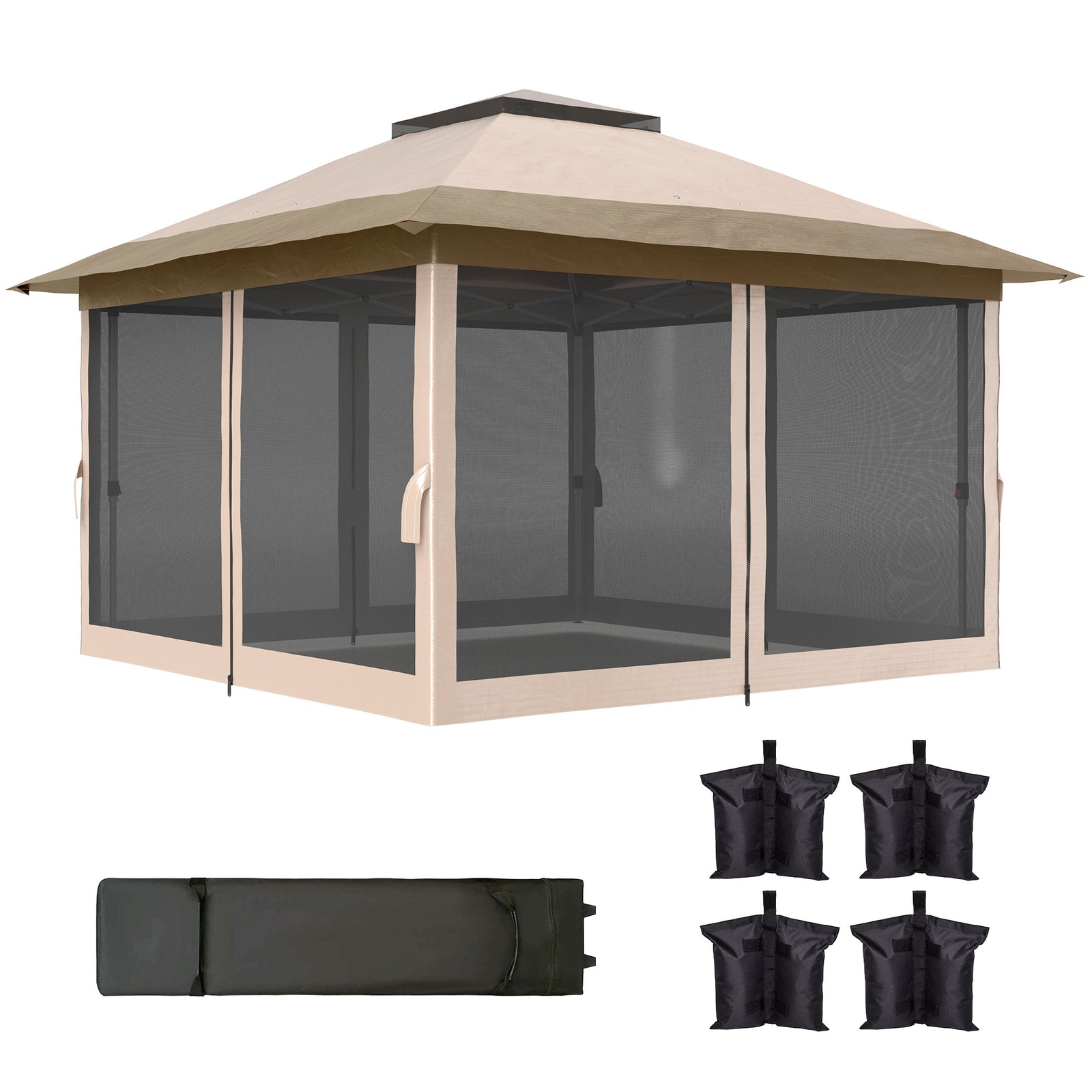 3.6x3.6m Pop Up Gazebo, Mesh Sides, Upf50+ | Beige