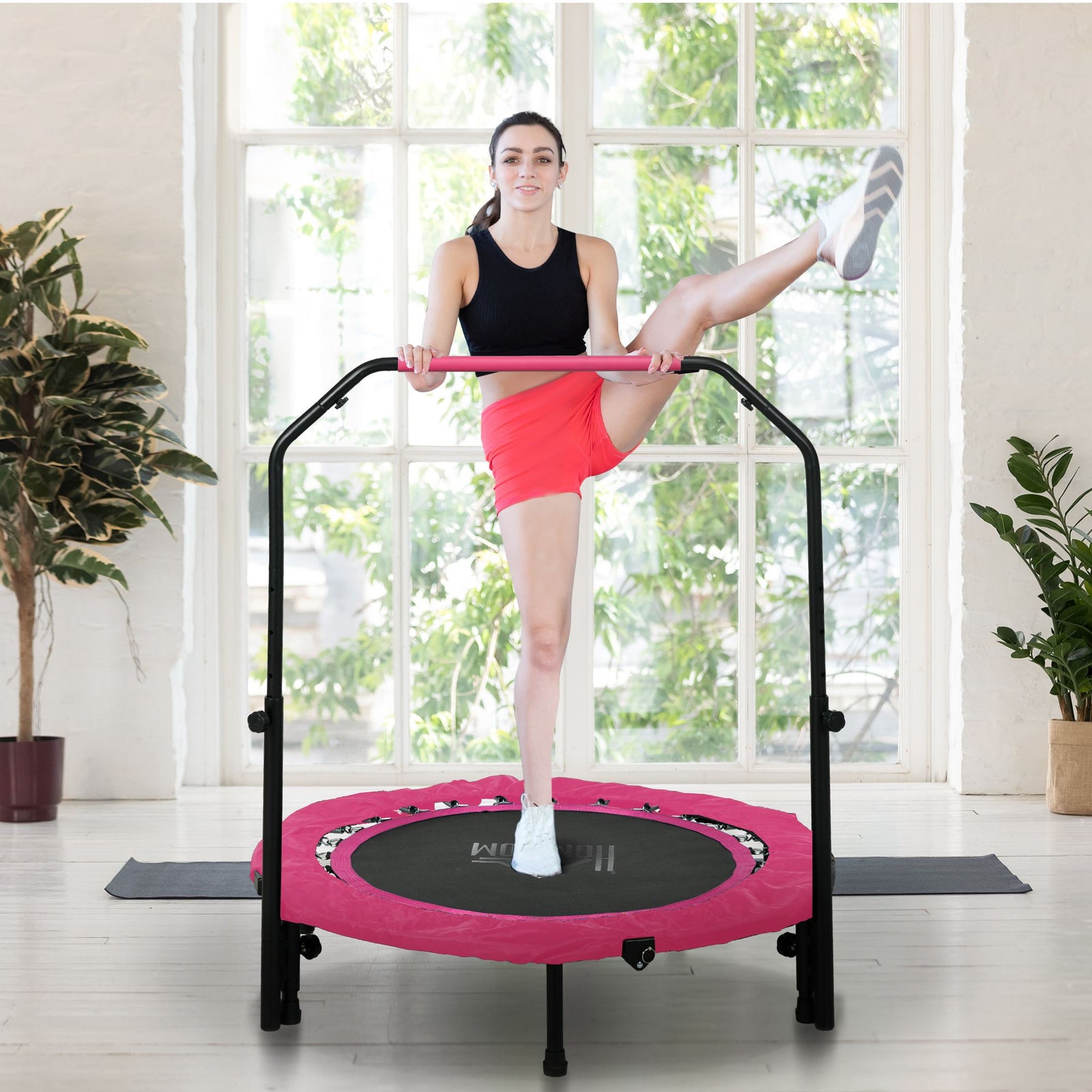 40" Foldable Mini Trampoline W/ Adjustable Handle,for Cardio