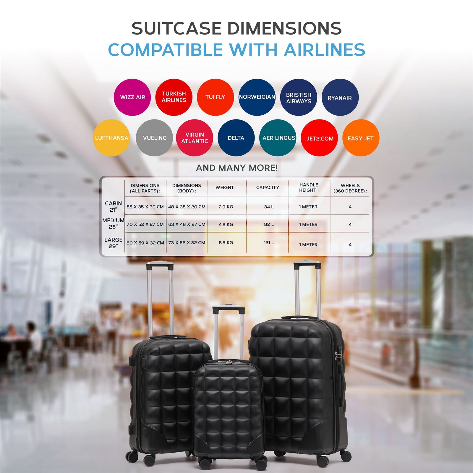 Medium 25" Hard Shell Bubble Design Check-in Suitcase Hold Luggage Bag 20kg+ | Medium | Black